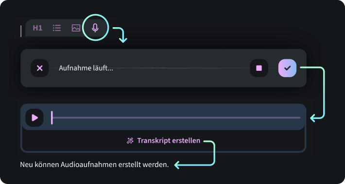 Screenshot Sprachaufnahme starten im Editor