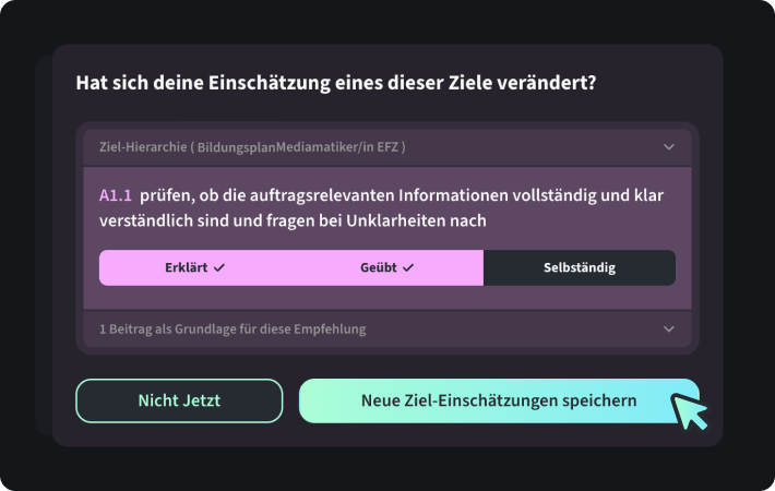 Bildungsplan Einschätzung im Feed aktualisieren